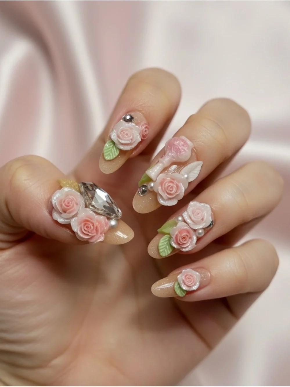 Floral Pink and White Press-On Nails